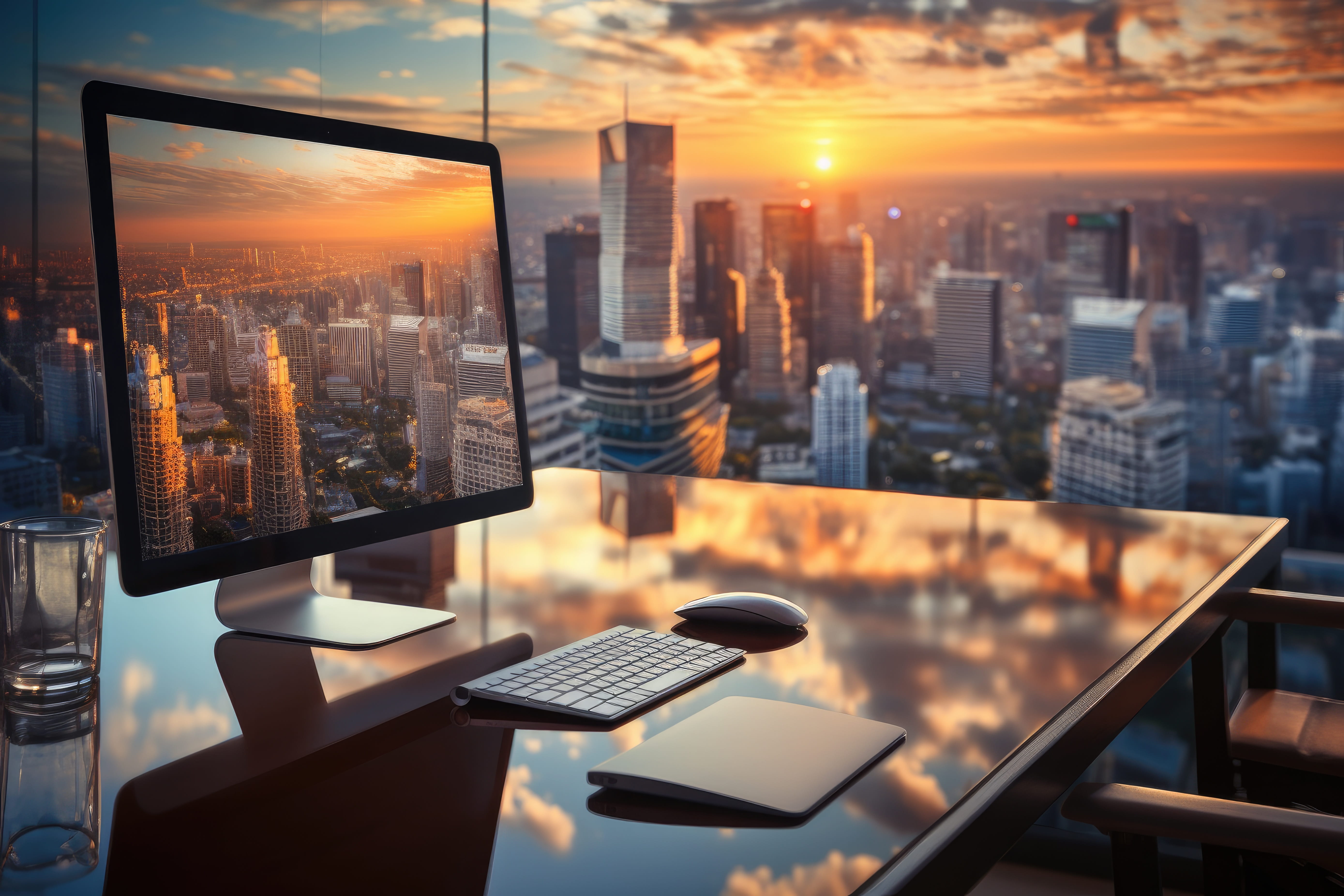 Modern office desk with computer supplies for MonikWave Mosaics LLP